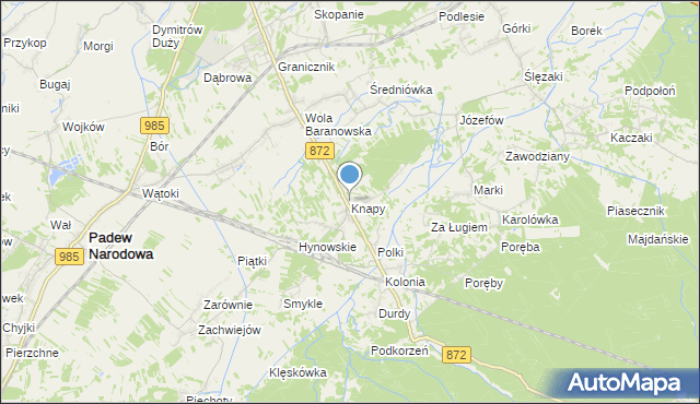 mapa Knapy, Knapy gmina Baranów Sandomierski na mapie Targeo